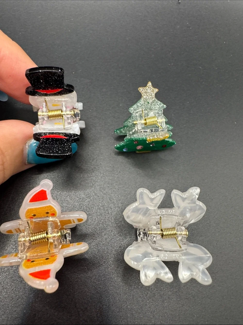 Christmas Resin hair clips Snowman, Tree, Gingerbread & Reindeer set of 4